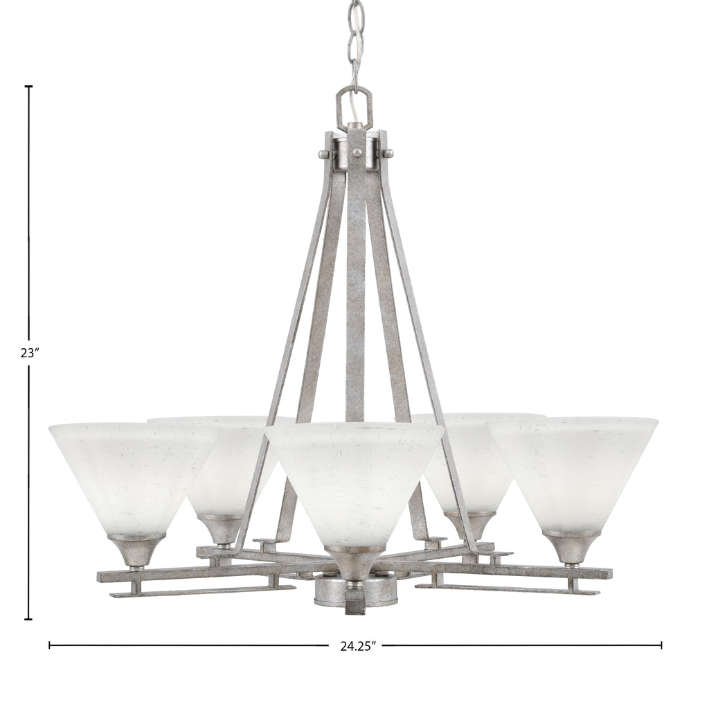 Uptowne Five Light Chandelier in Aged Silver with 7" White Muslin Shade
