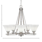 Uptowne Five Light Chandelier in Aged Silver with 7" White Muslin Shade