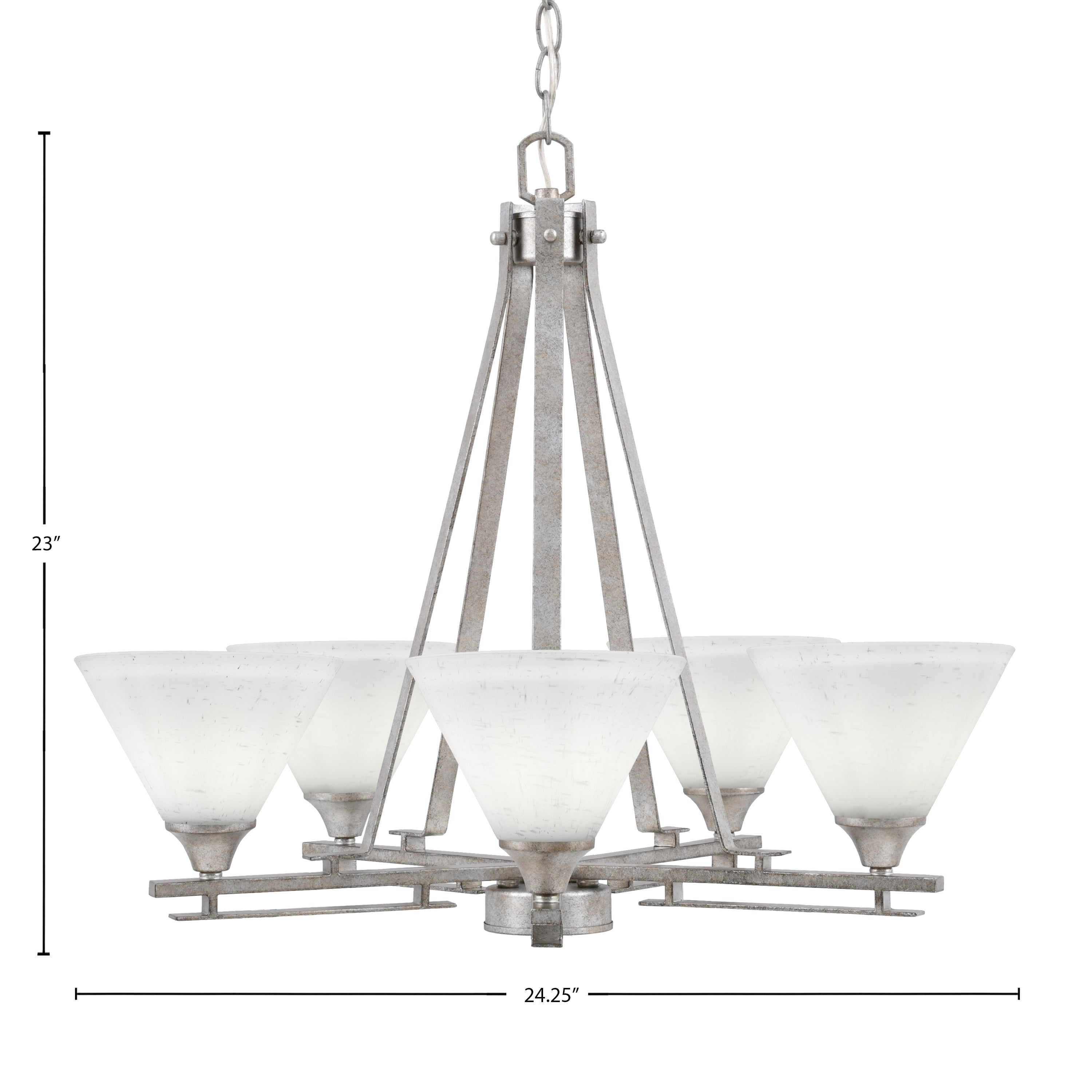 Uptowne Five Light Chandelier in Aged Silver with 7" White Muslin Shade