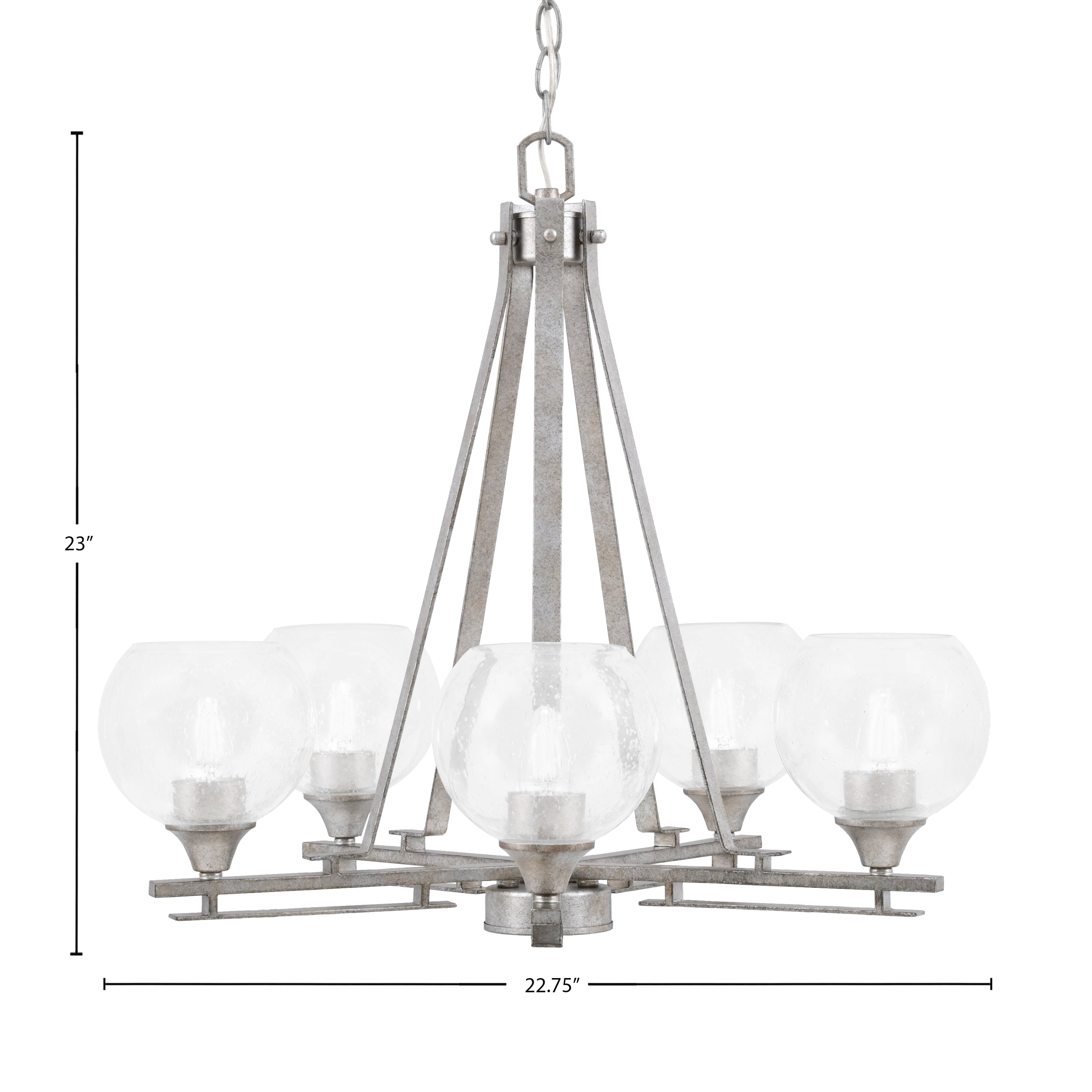 Uptowne Five Light Chandelier in Aged Silver with 5.75" Clear Bubble Shade