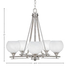 Uptowne Five Light Chandelier in Aged Silver with 5.75" White Marble Shade