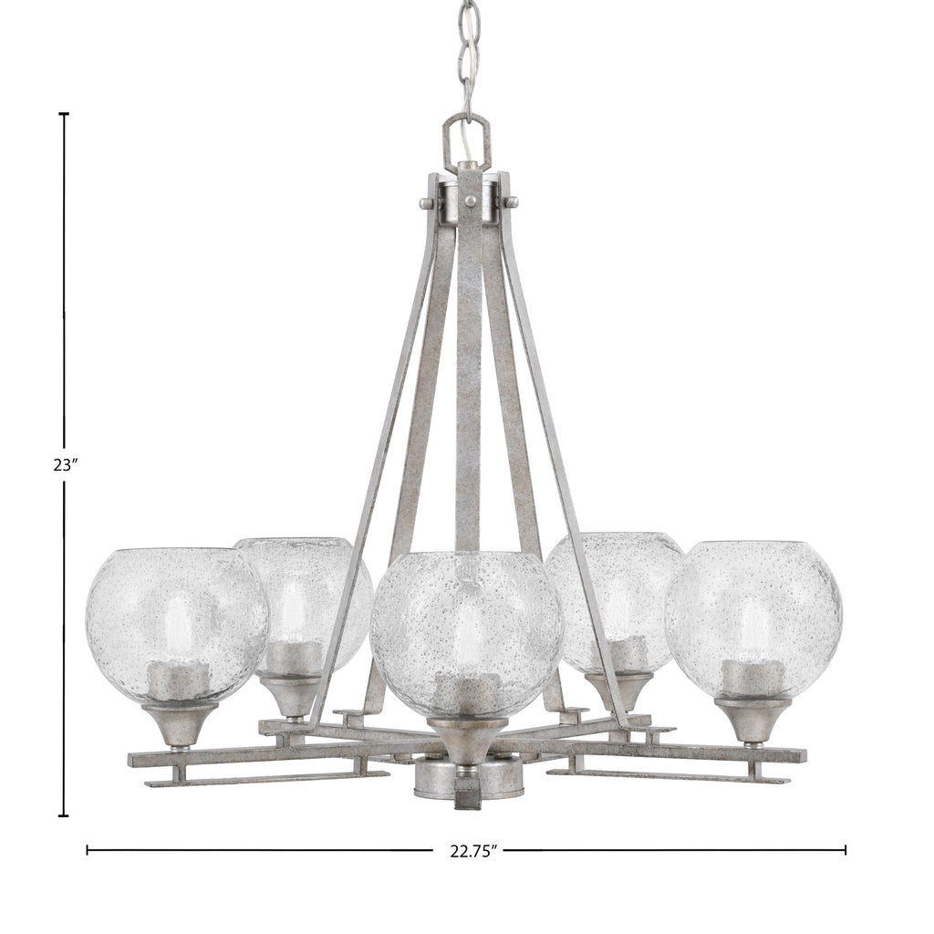 Uptowne Five Light Chandelier in Aged Silver with 5.75" Smoke Bubble Shade