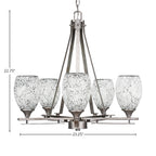 Uptowne Five Light Chandelier in Aged Silver with 5" Black Fusion Shade