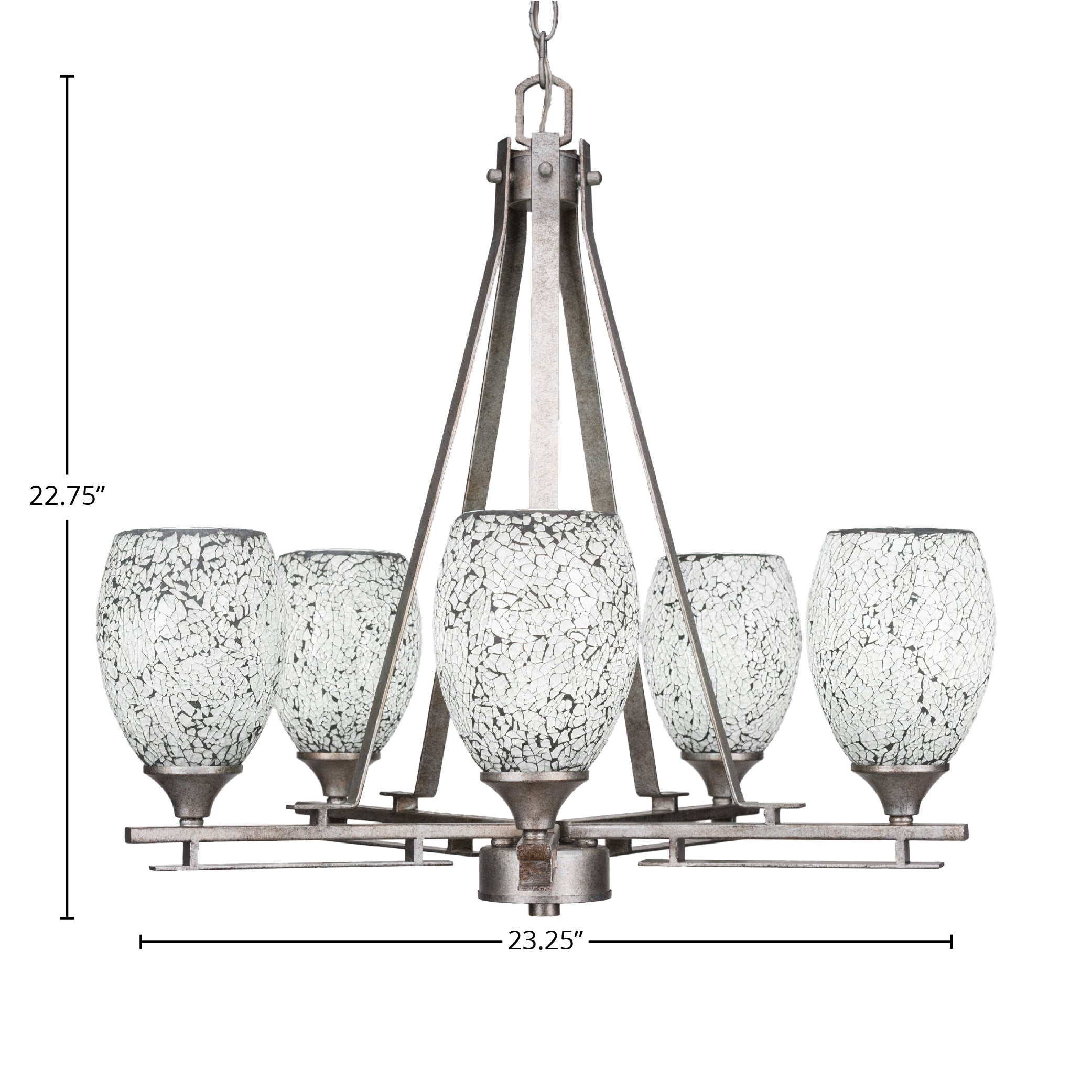 Uptowne Five Light Chandelier in Aged Silver with 5" Black Fusion Shade