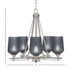 Uptowne Five Light Chandelier in Aged Silver with 5" Smoke Textured Shade