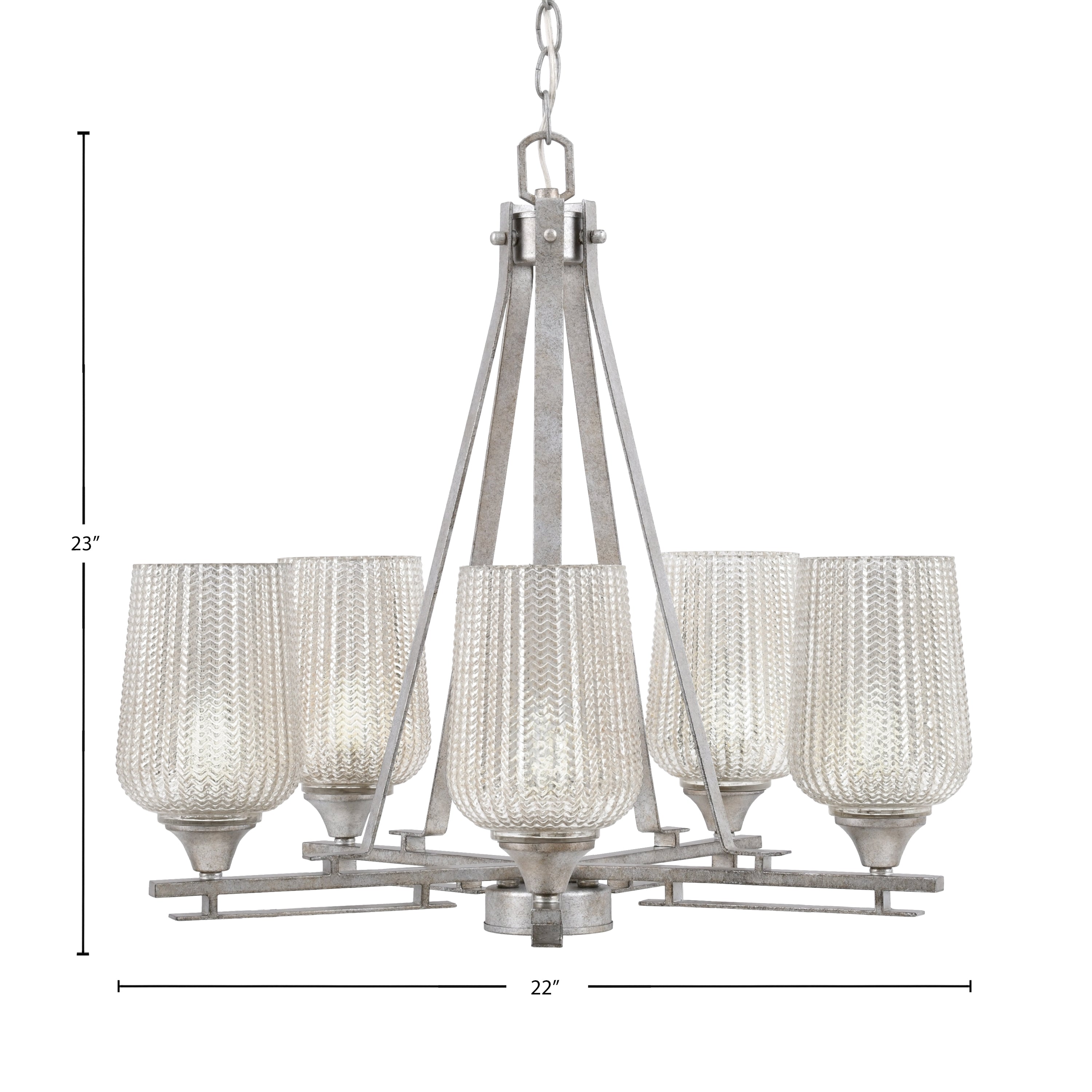 Uptowne Five Light Chandelier in Aged Silver with 5" Silver Textured Shade