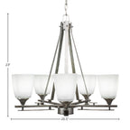 Uptowne Five Light Chandelier in Aged Silver with 4.5" Square White Muslin Shade