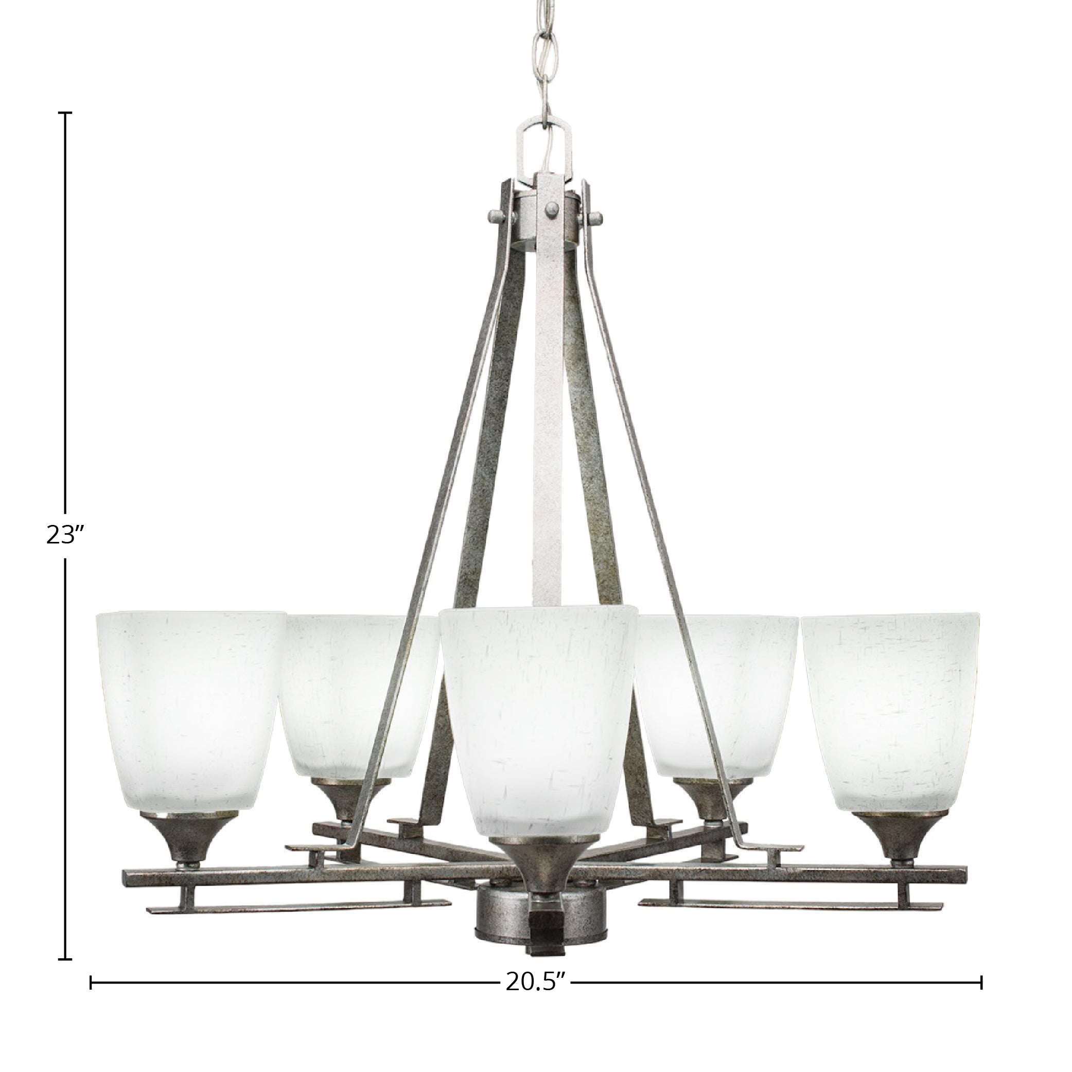 Uptowne Five Light Chandelier in Aged Silver with 4.5" Square White Muslin Shade
