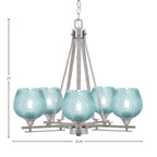 Uptowne Five Light Chandelier in Aged Silver with 6" Turquoise Textured Shade