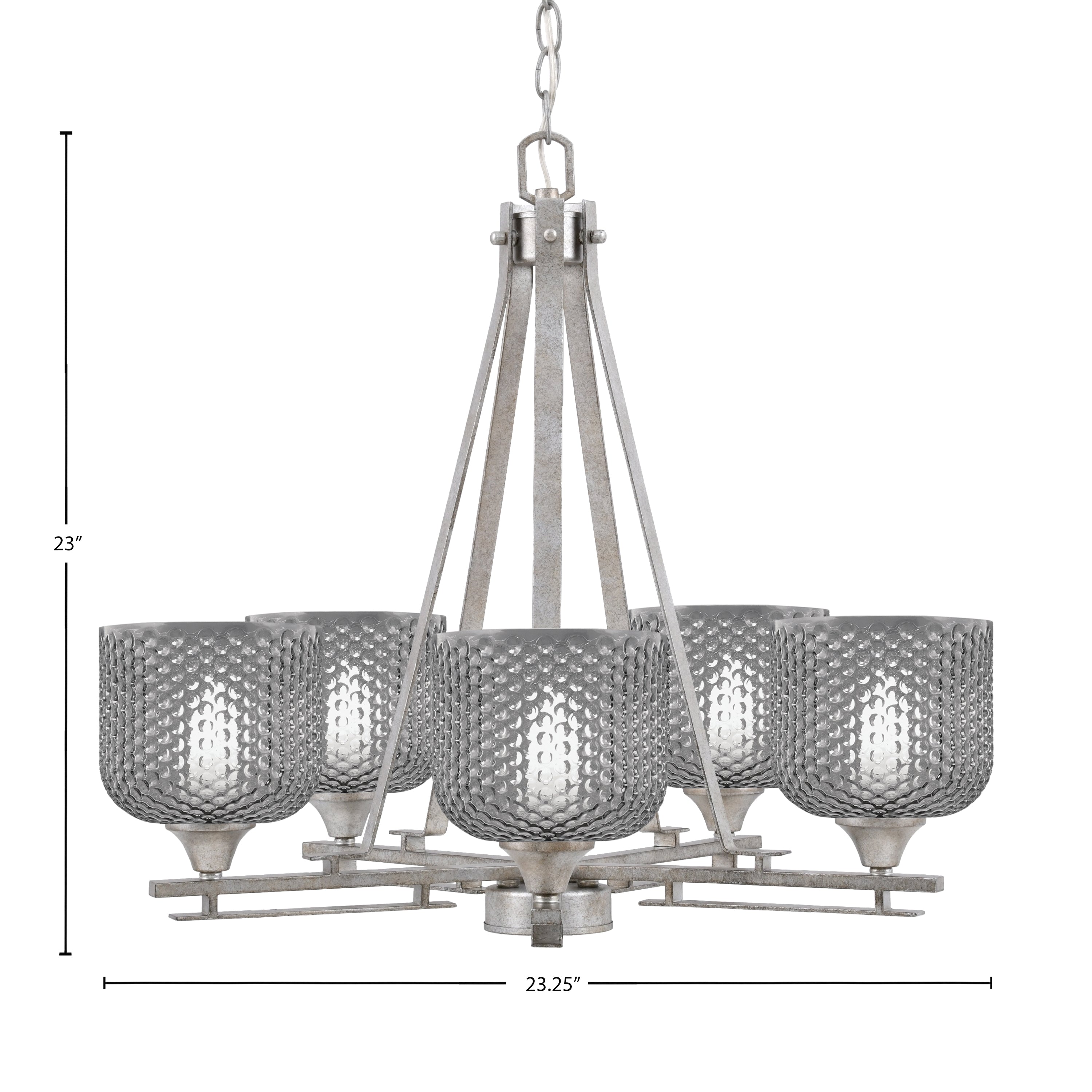 Uptowne Five Light Chandelier in Aged Silver with 6" Smoke Textured Shade
