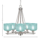 Uptowne Five Light Chandelier in Aged Silver with 6" Turquoise Textured Shade
