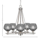 Uptowne Five Light Chandelier in Aged Silver with 6" Smoke Textured Shade