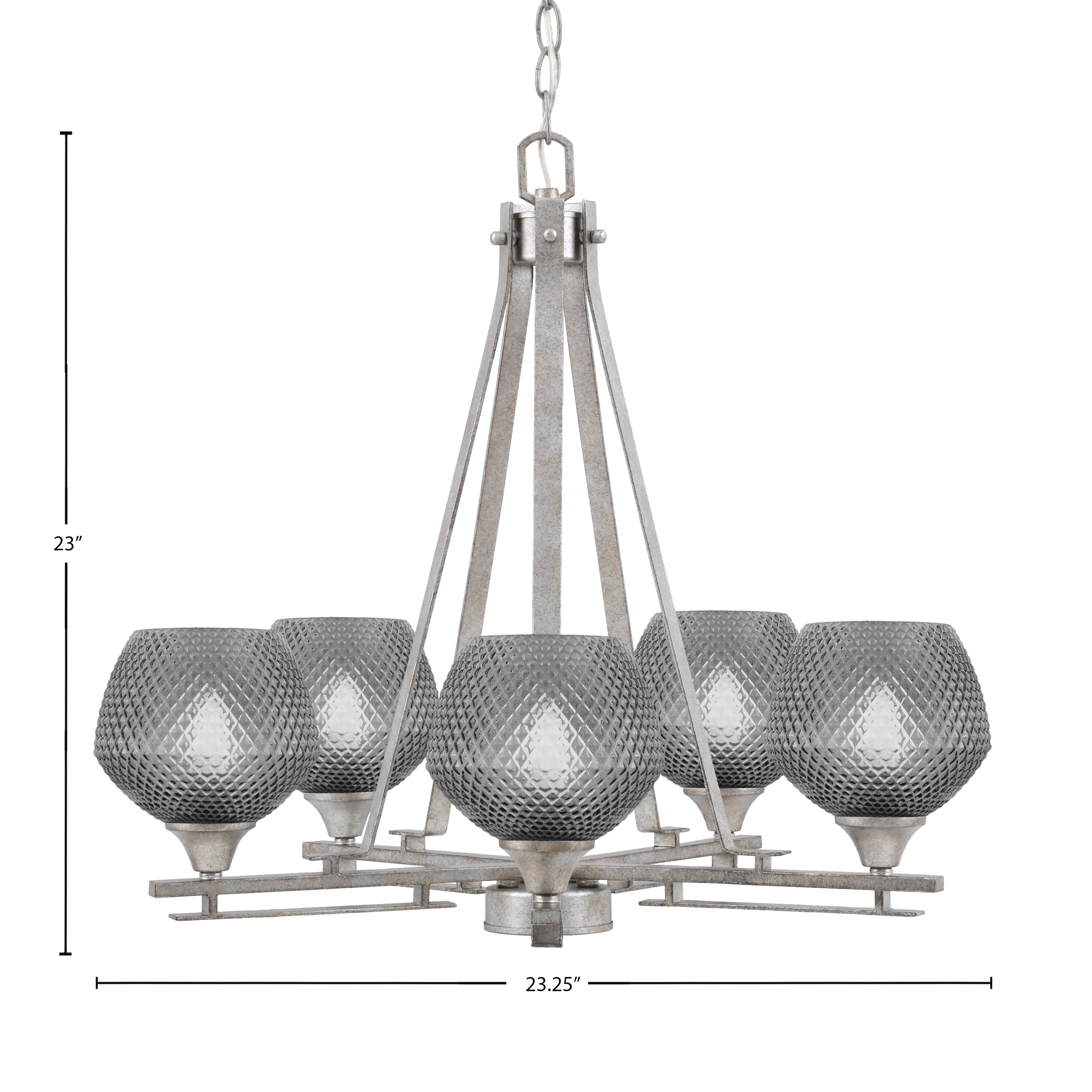 Uptowne Five Light Chandelier in Aged Silver with 6" Smoke Textured Shade
