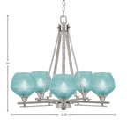 Uptowne Five Light Chandelier in Aged Silver with 6" Turquoise Textured Shade