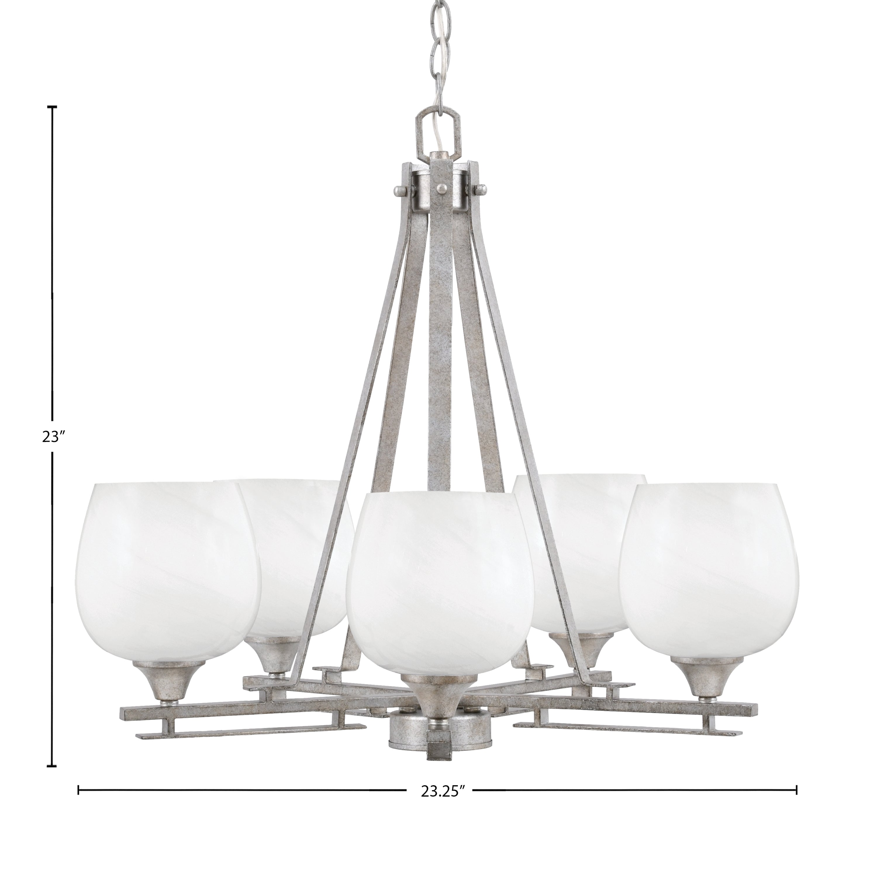Uptowne Five Light Chandelier in Aged Silver with 6" White Marble Shade