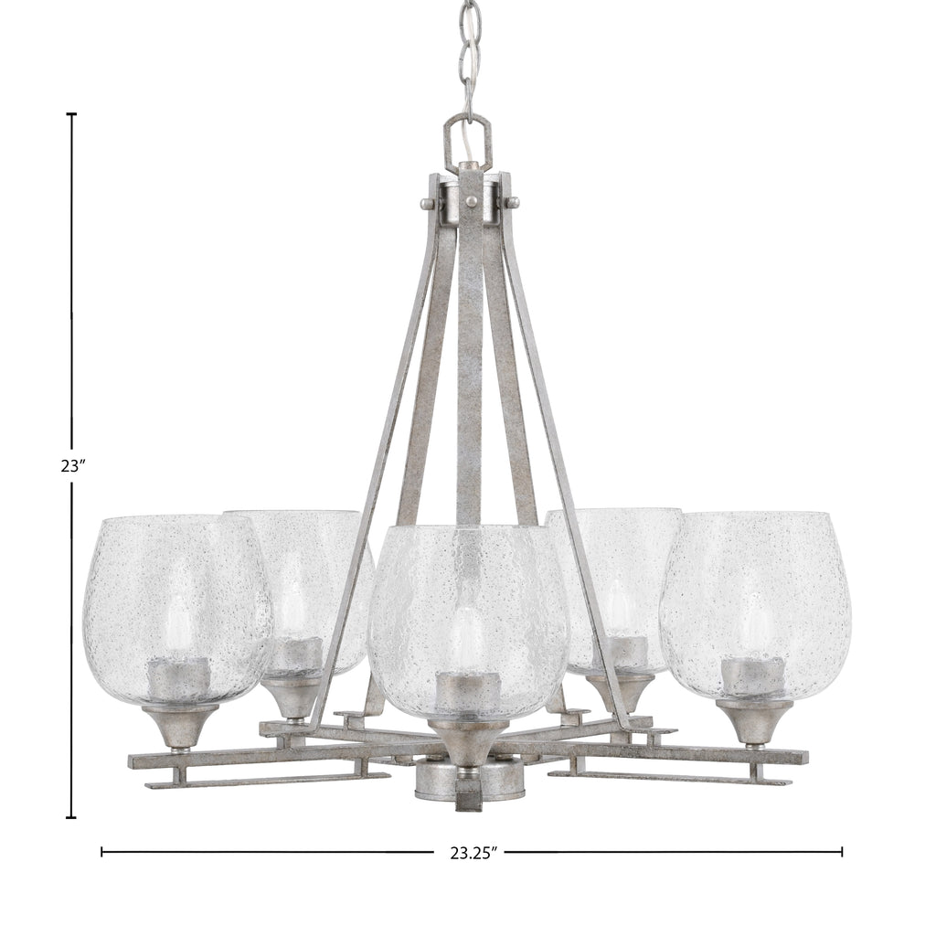 Uptowne Five Light Chandelier in Aged Silver with 6" Smoke Bubble Shade