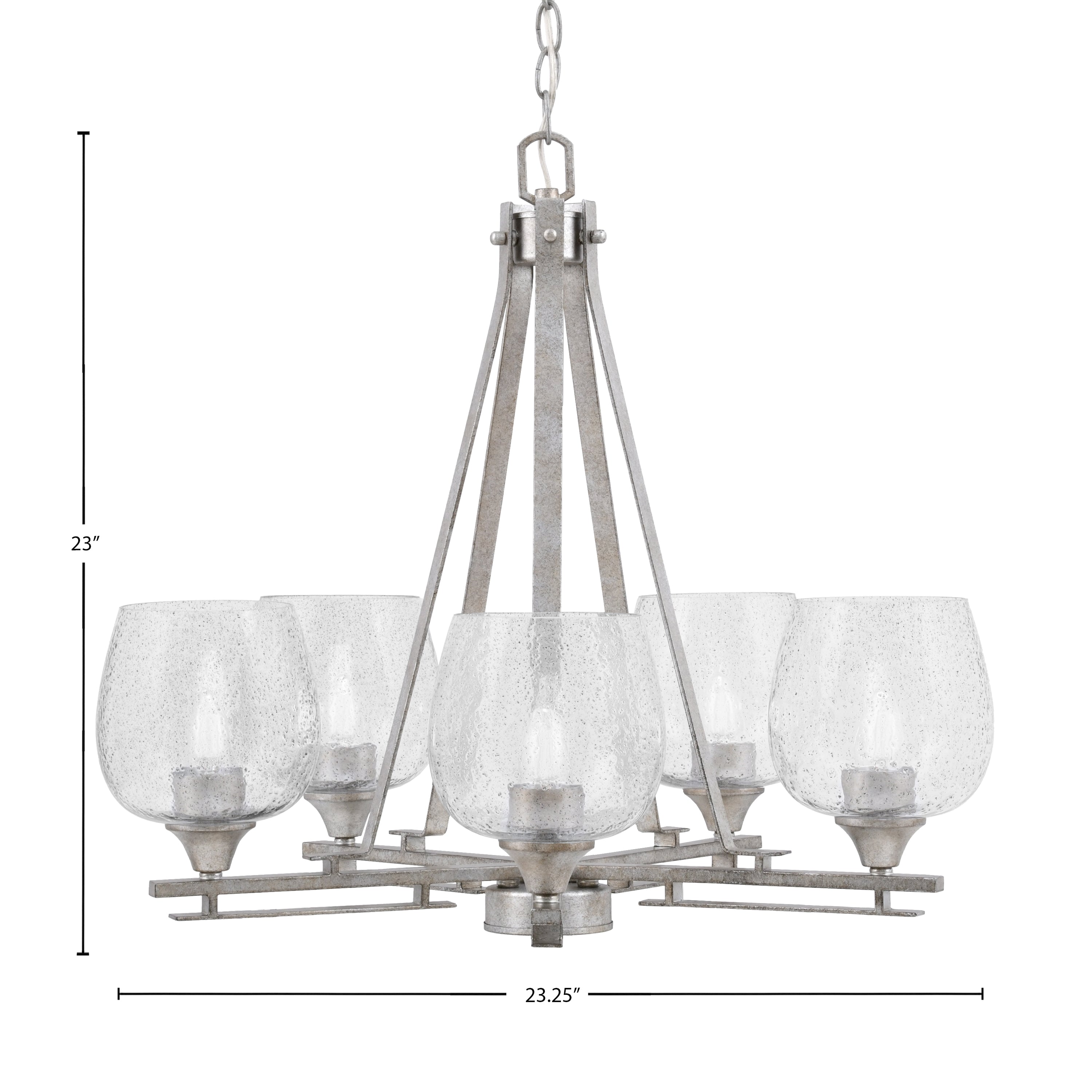 Uptowne Five Light Chandelier in Aged Silver with 6" Smoke Bubble Shade