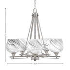 Uptowne Five Light Chandelier in Aged Silver with 6" Onyx Swirl Shade