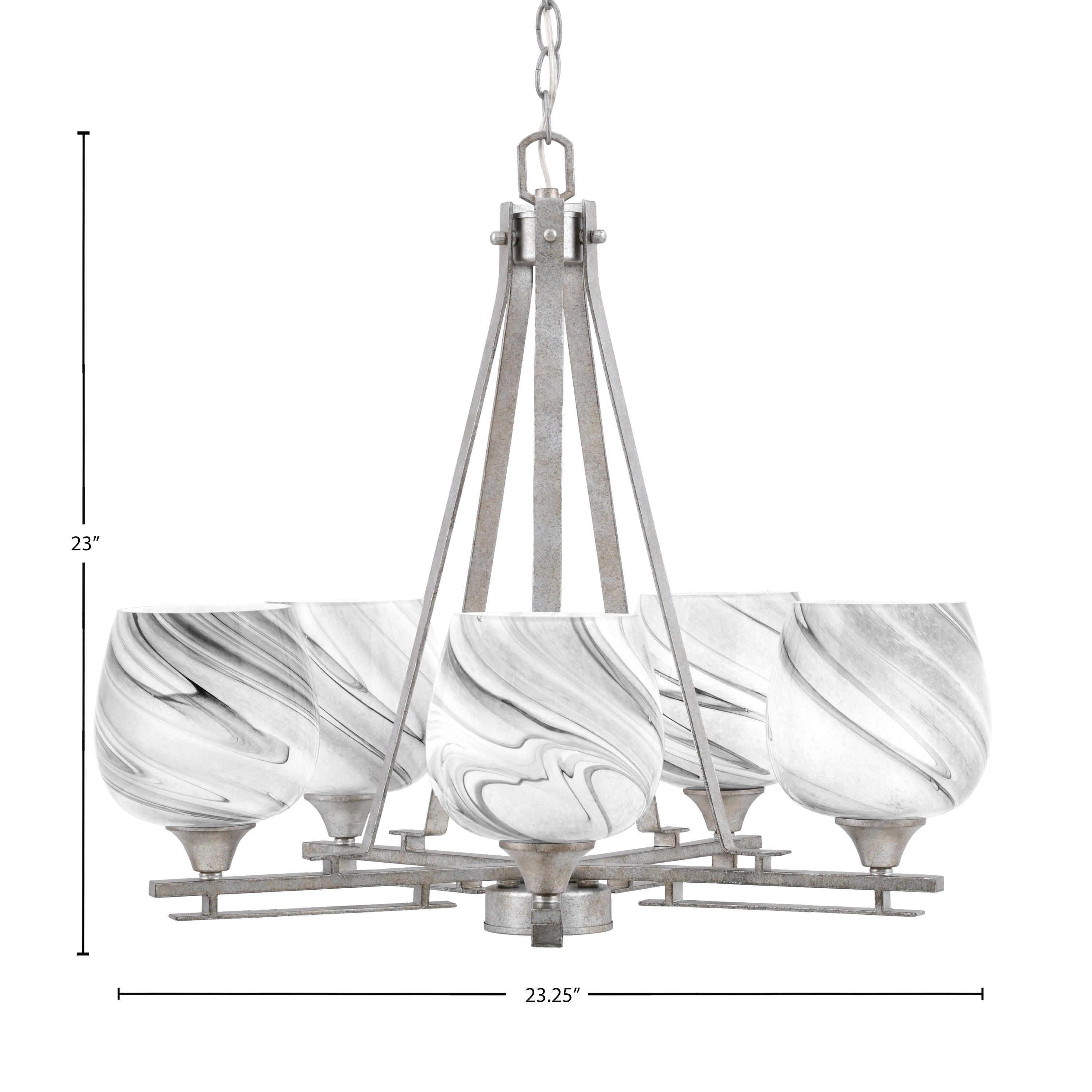 Uptowne Five Light Chandelier in Aged Silver with 6" Onyx Swirl Shade