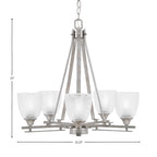 Uptowne Five Light Chandelier in Aged Silver with 5" Clear Ribbed Shade