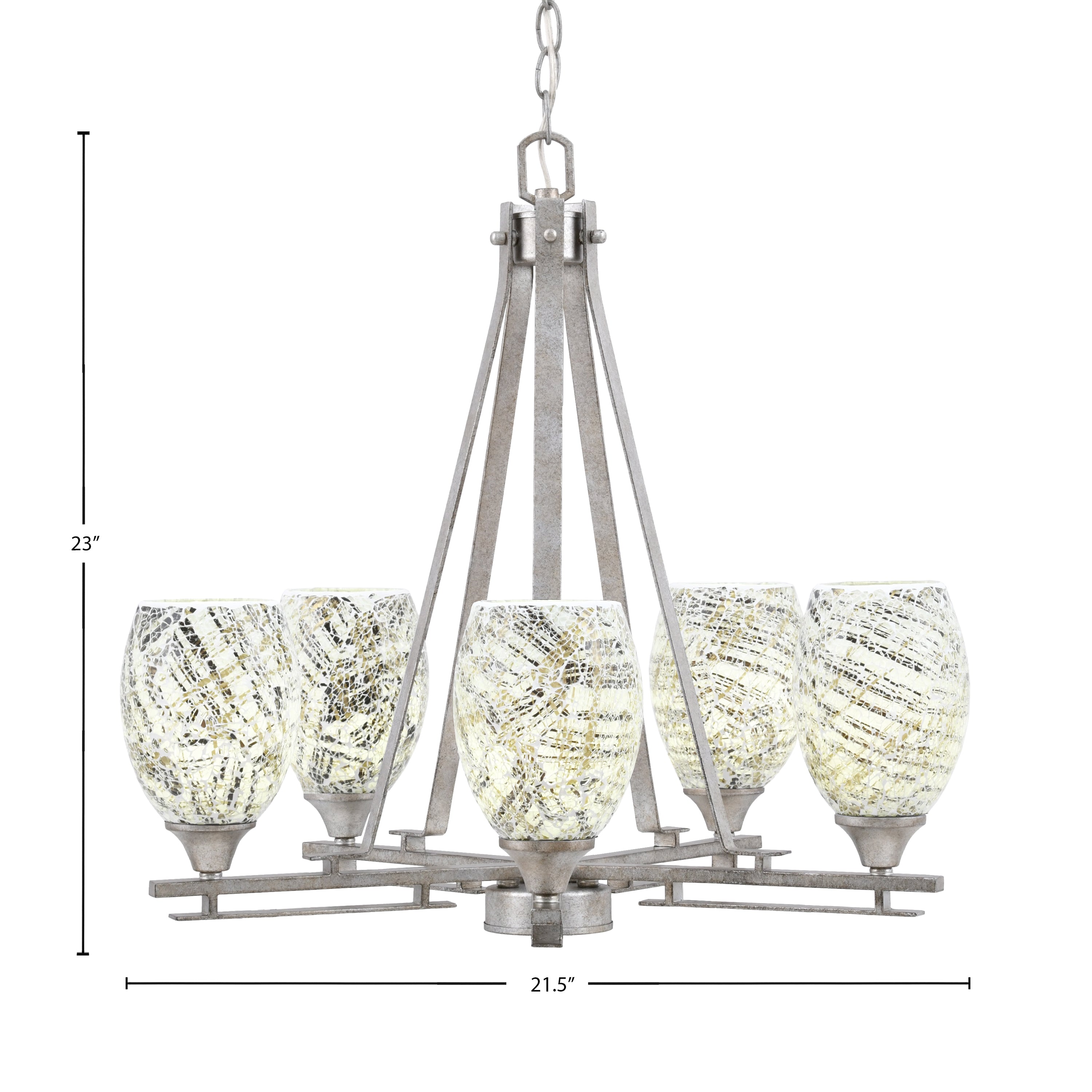 Uptowne Five Light Chandelier in Aged Silver with 5" Natural Fusion Shade