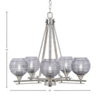 Uptowne Five Light Chandelier in Aged Silver with 6" Smoke Ribbed Shade