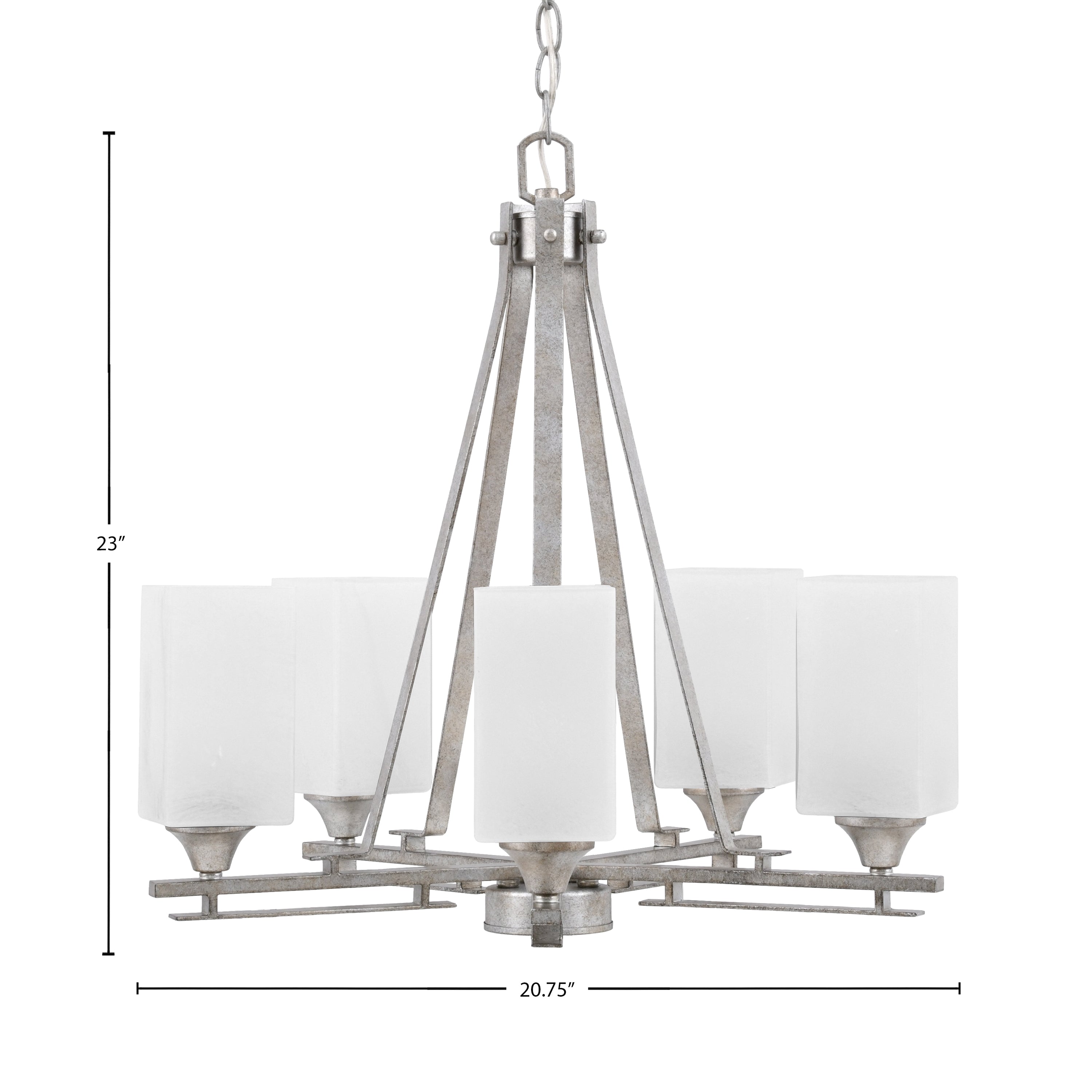Uptowne Five Light Chandelier in Aged Silver with 3.5" Square White Marble Shade