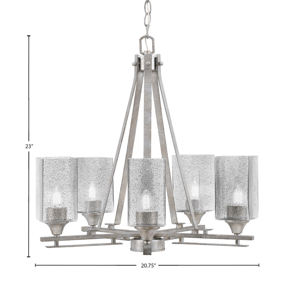 Uptowne Five Light Chandelier in Aged Silver with 3.5" Square Smoke Bubble Shade