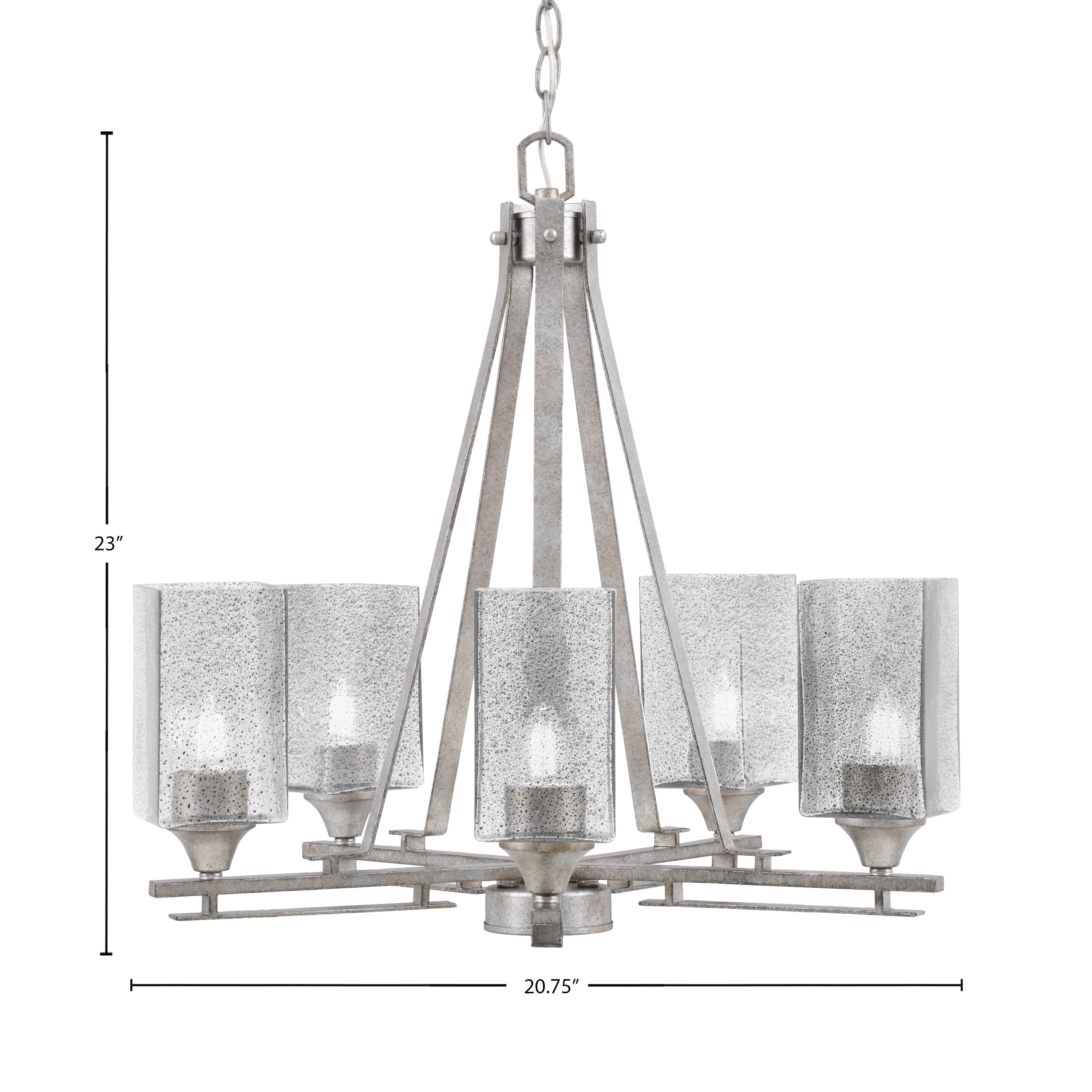 Uptowne Five Light Chandelier in Aged Silver with 3.5" Square Smoke Bubble Shade