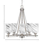 Uptowne Five Light Chandelier in Aged Silver with 3.5" Square Onyx Swirl Shade