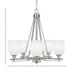 Uptowne Five Light Chandelier in Aged Silver with 5" White Linen Shade