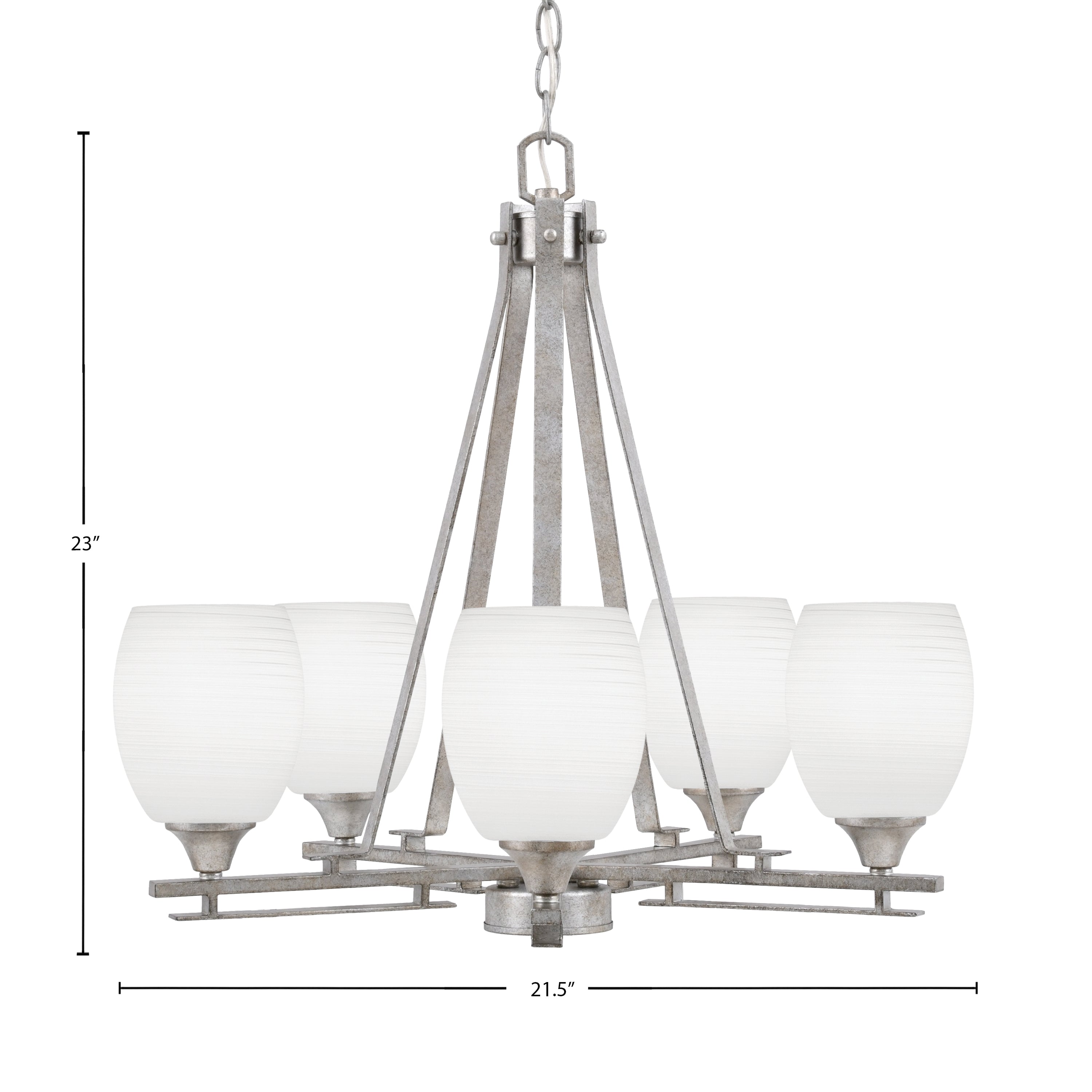 Uptowne Five Light Chandelier in Aged Silver with 5" White Linen Shade