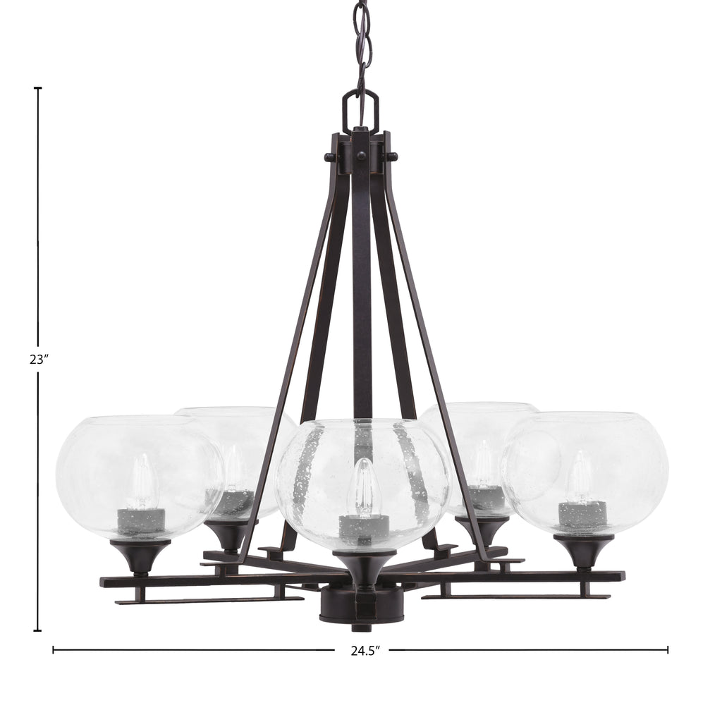 Uptowne Five Light Chandelier in Dark Granite with 7" Clear Bubble Shade