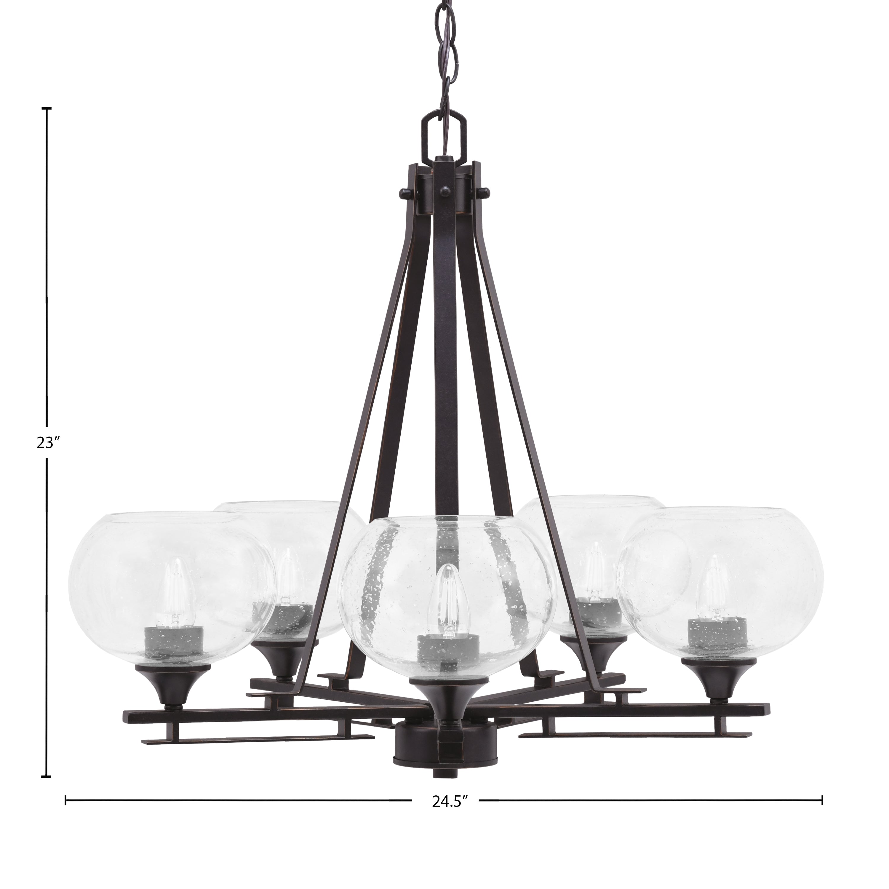 Uptowne Five Light Chandelier in Dark Granite with 7" Clear Bubble Shade