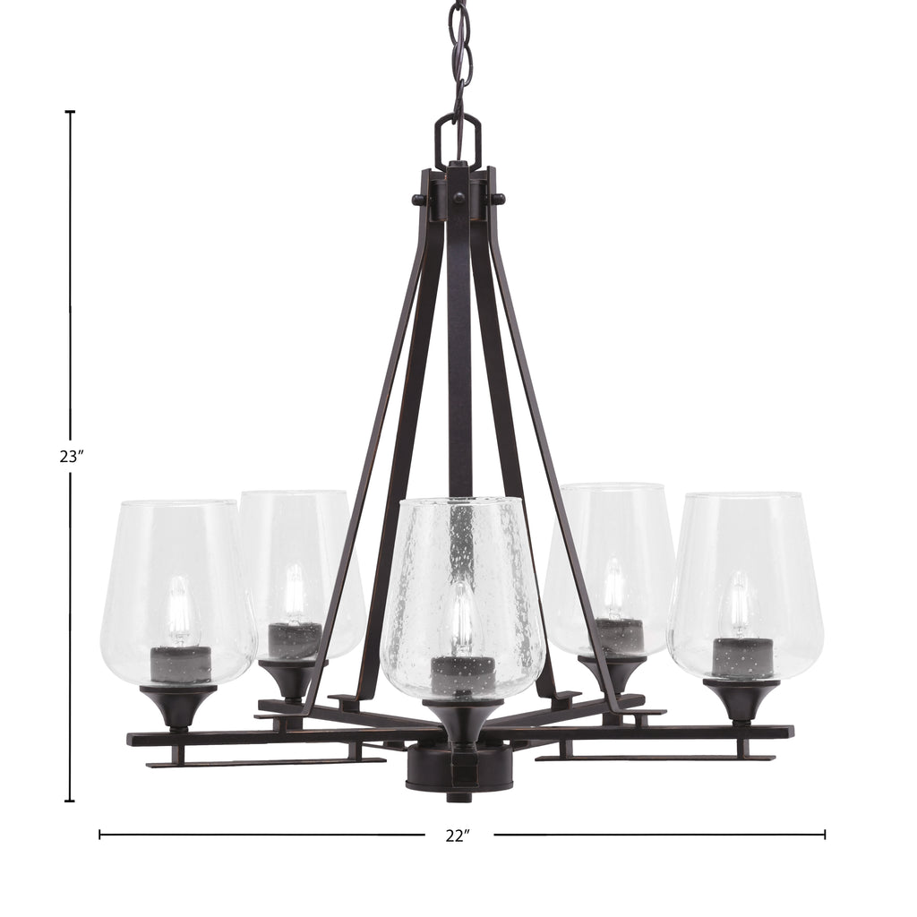 Uptowne Five Light Chandelier in Dark Granite with 5" Clear Bubble Shade