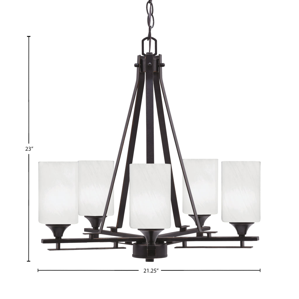 Uptowne Five Light Chandelier in Dark Granite with 4" White Marble Shade