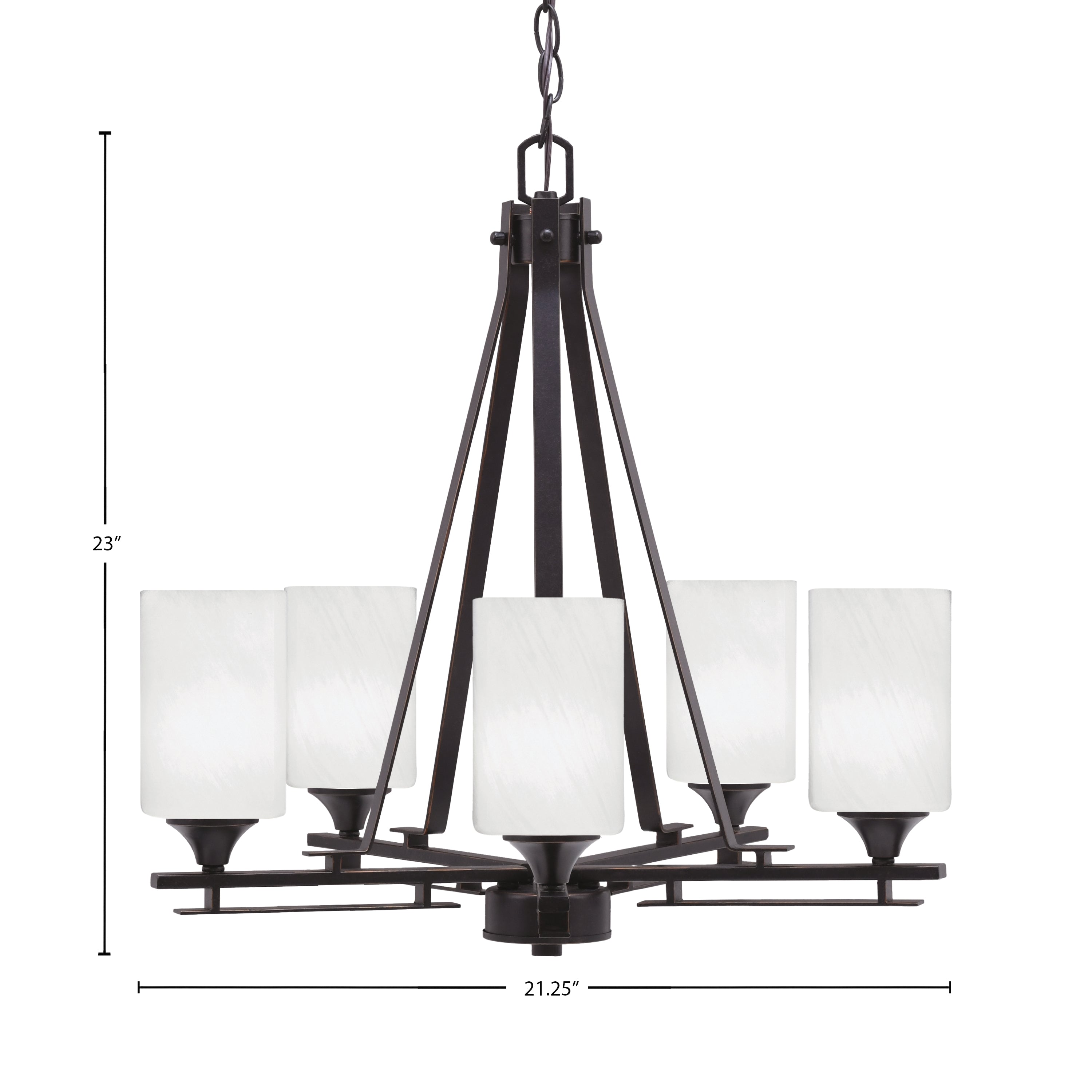 Uptowne Five Light Chandelier in Dark Granite with 4" White Marble Shade