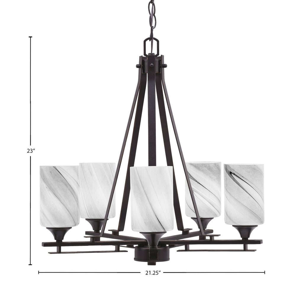 Uptowne Five Light Chandelier in Dark Granite with 4" Onyx Swirl Shade