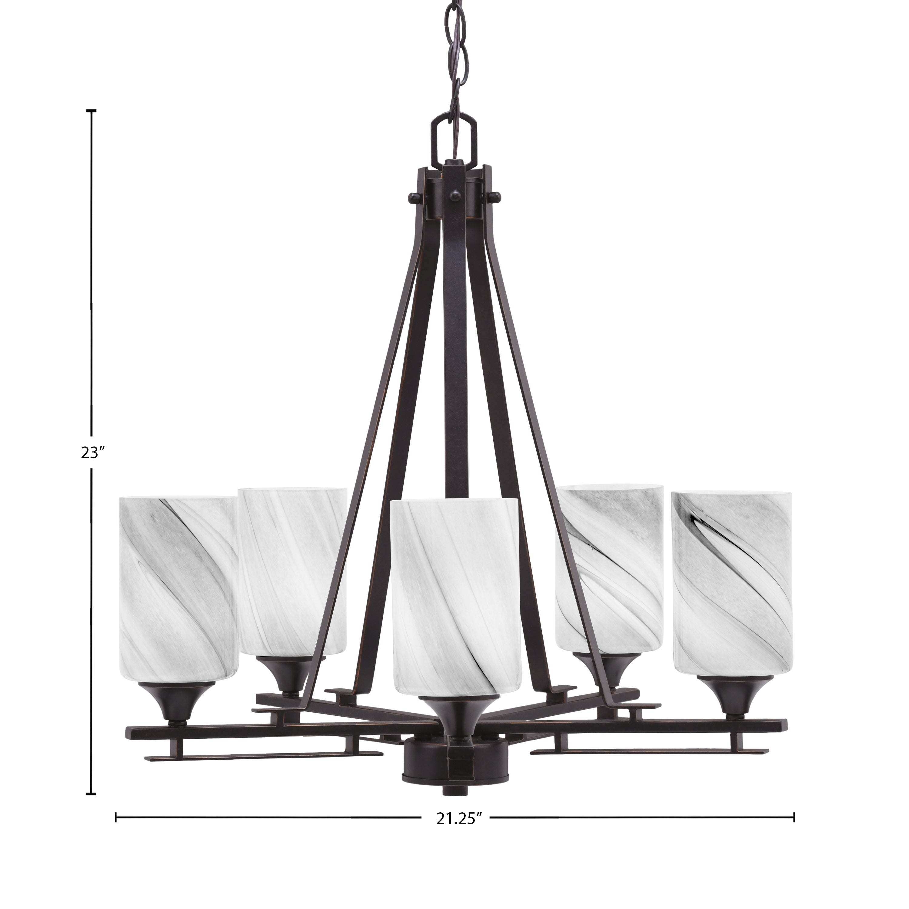 Uptowne Five Light Chandelier in Dark Granite with 4" Onyx Swirl Shade