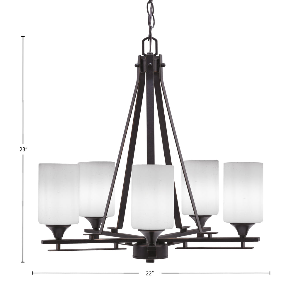 Uptowne Five Light Chandelier in Dark Granite with 4" White Muslin Shade