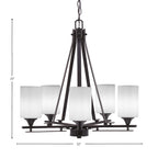 Uptowne Five Light Chandelier in Dark Granite with 4" White Muslin Shade