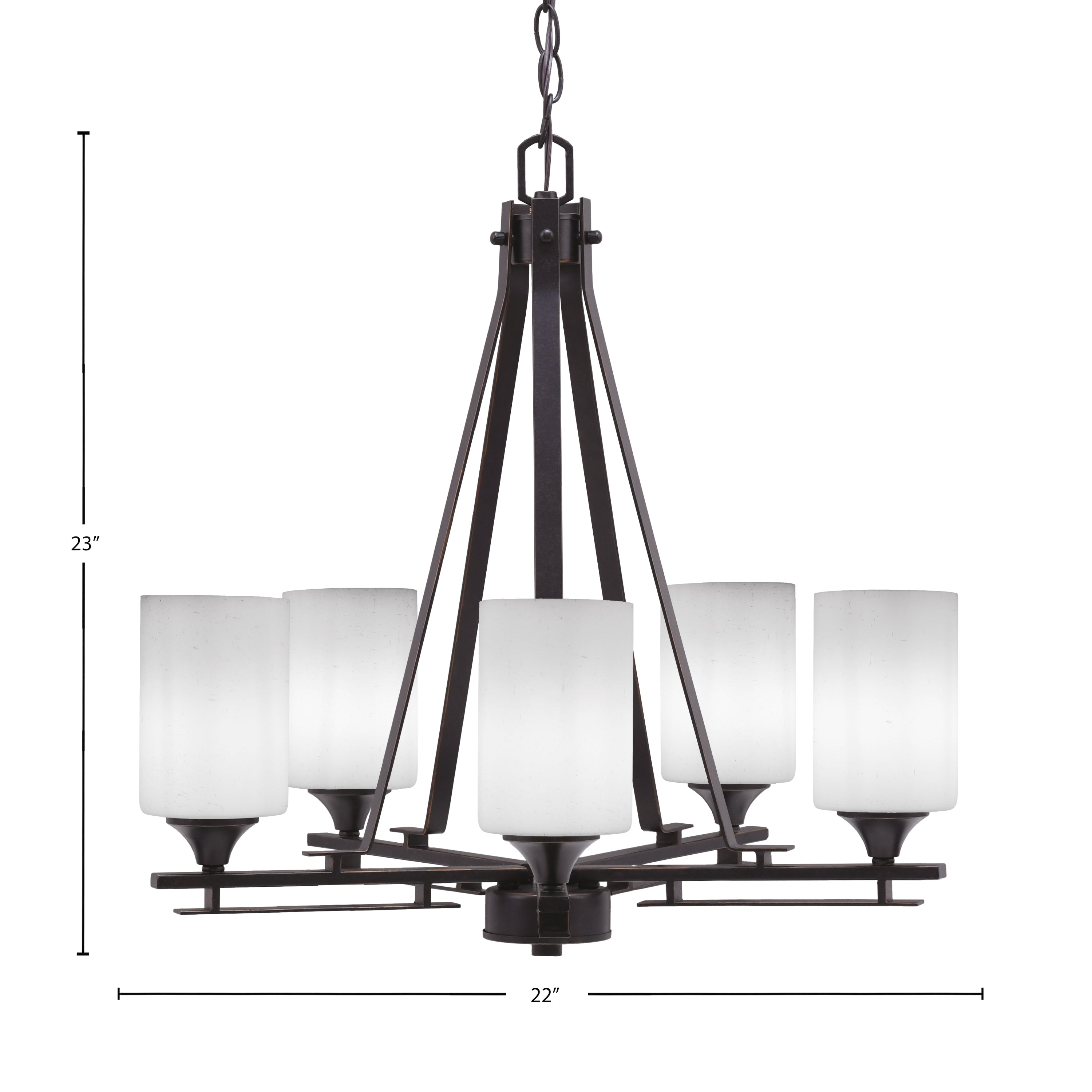 Uptowne Five Light Chandelier in Dark Granite with 4" White Muslin Shade