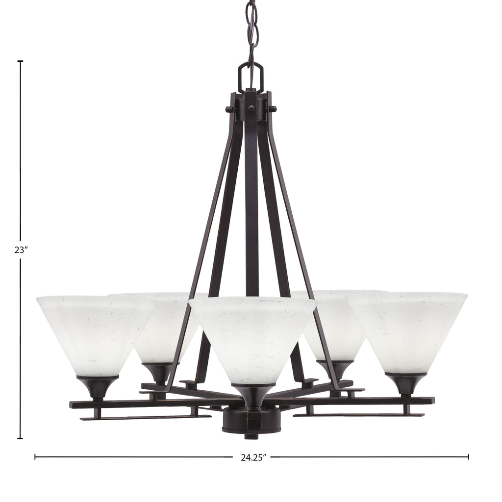 Uptowne Five Light Chandelier in Dark Granite with 7" White Muslin Shade