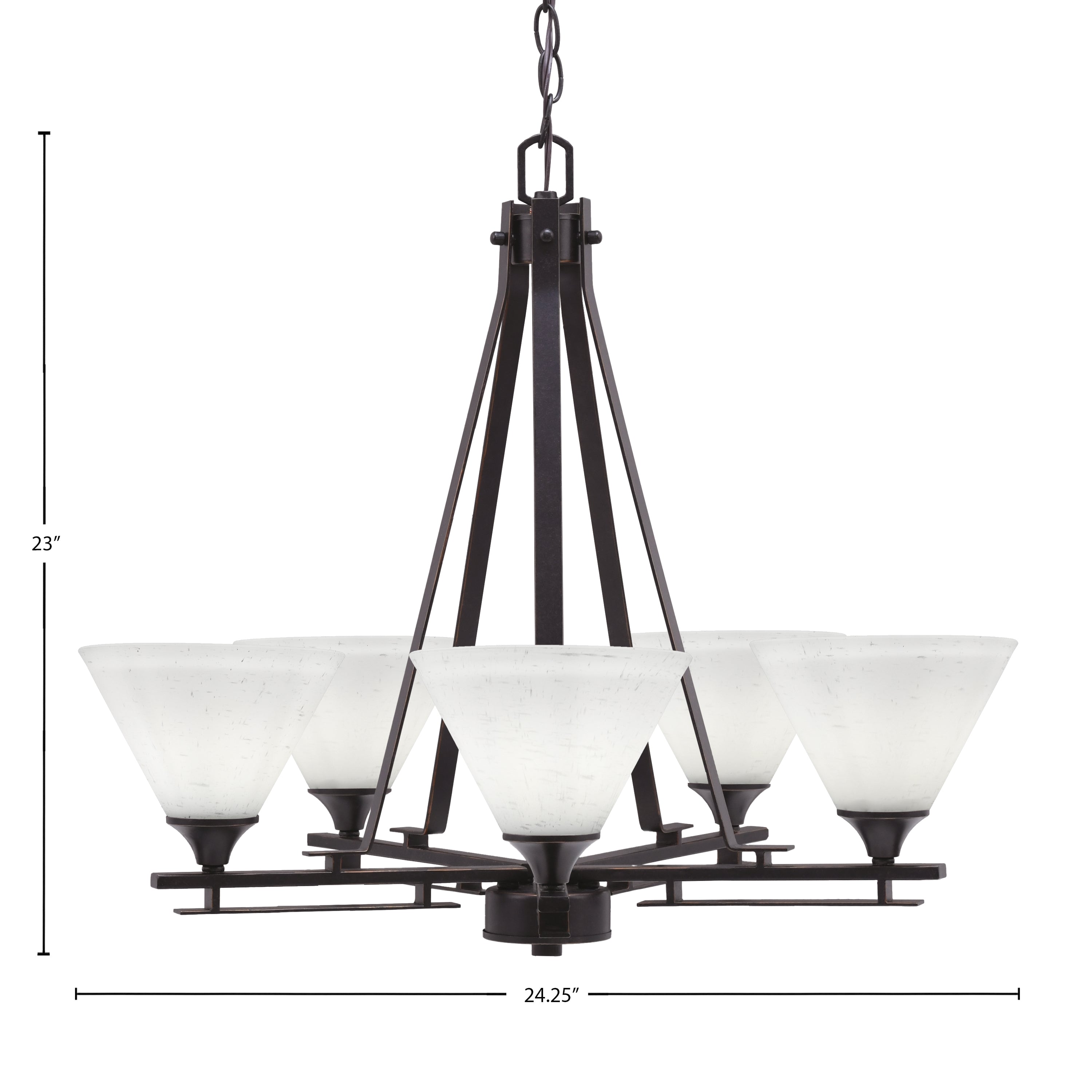 Uptowne Five Light Chandelier in Dark Granite with 7" White Muslin Shade