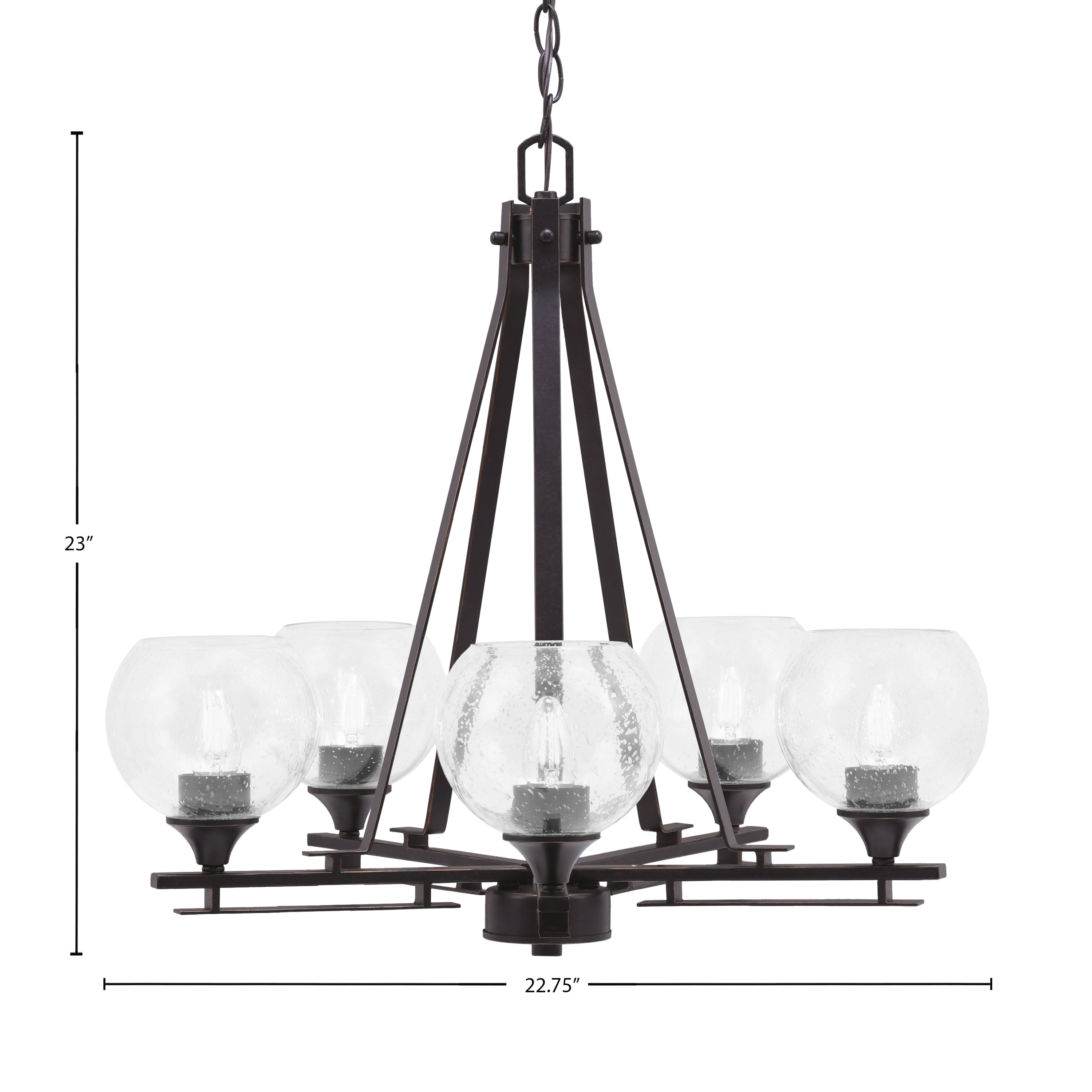 Uptowne Five Light Chandelier in Dark Granite with 5.75" Clear Bubble Shade