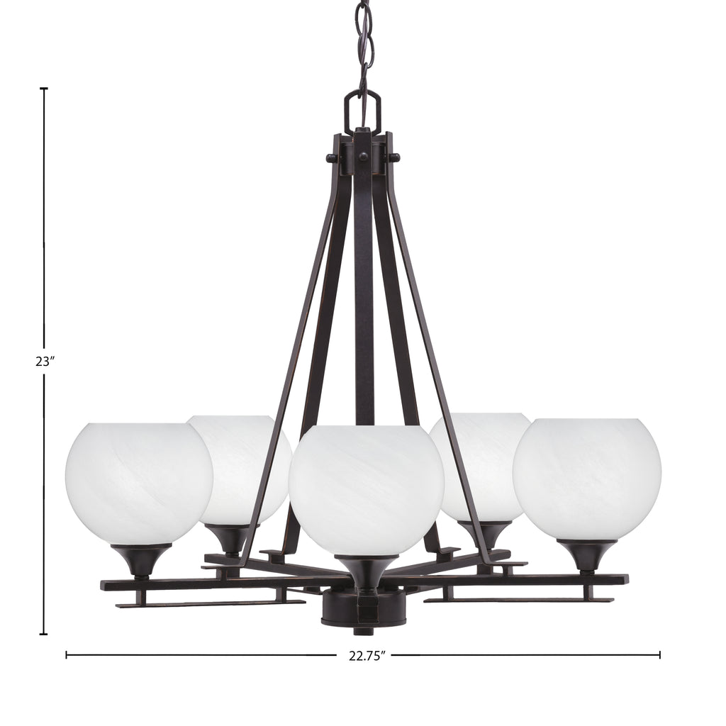 Uptowne Five Light Chandelier in Dark Granite with 5.75" White Marble Shade