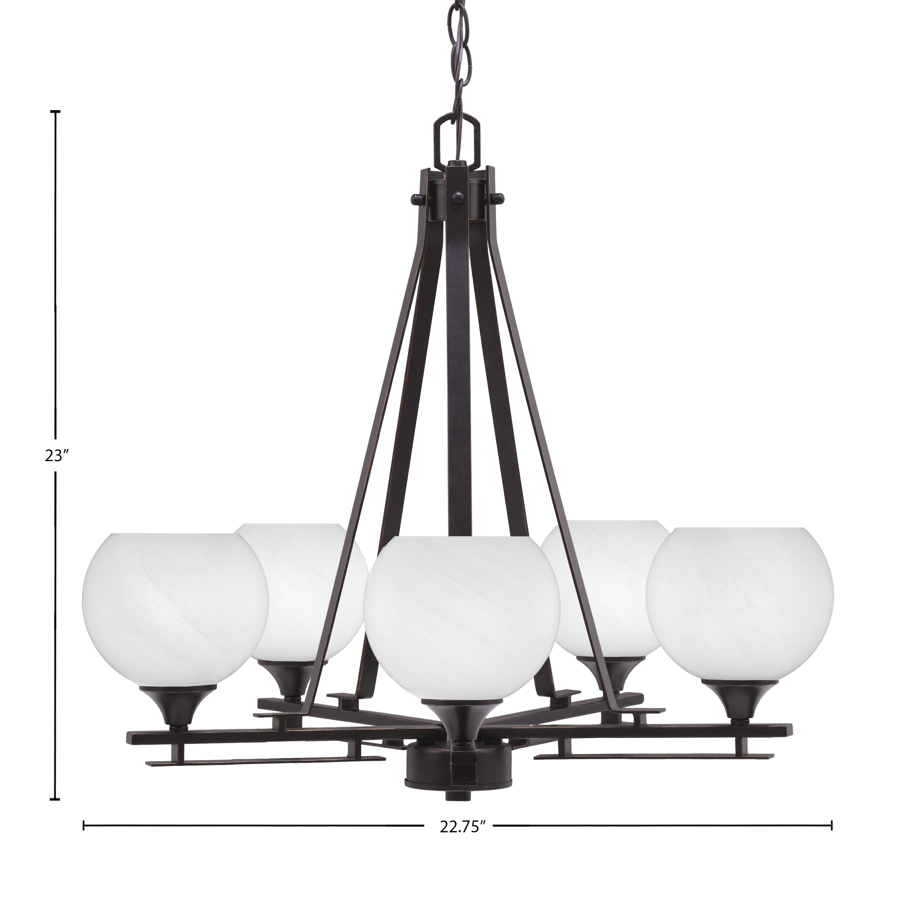 Uptowne Five Light Chandelier in Dark Granite with 5.75" White Marble Shade