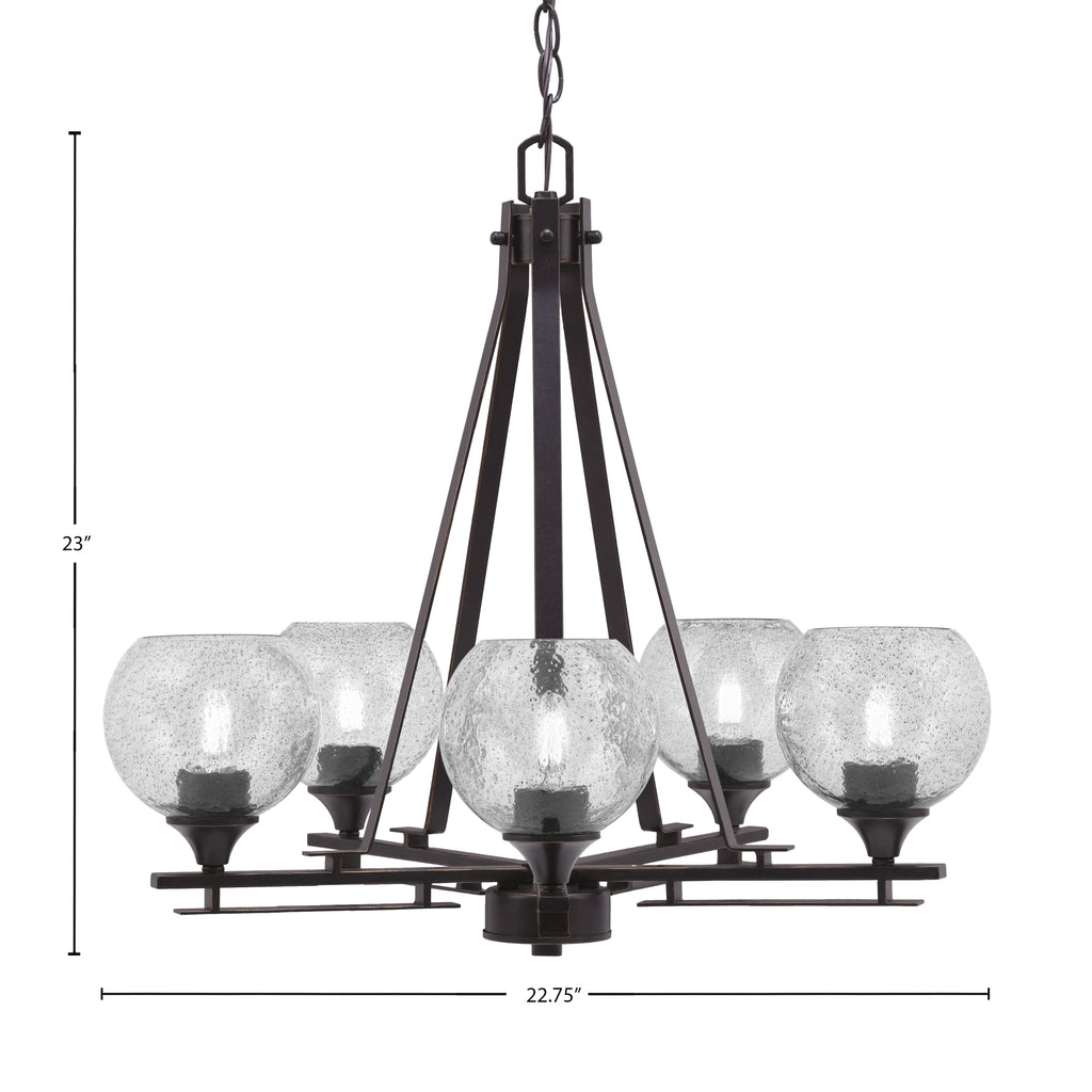 Uptowne Five Light Chandelier in Dark Granite with 5.75" Smoke Bubble Shade