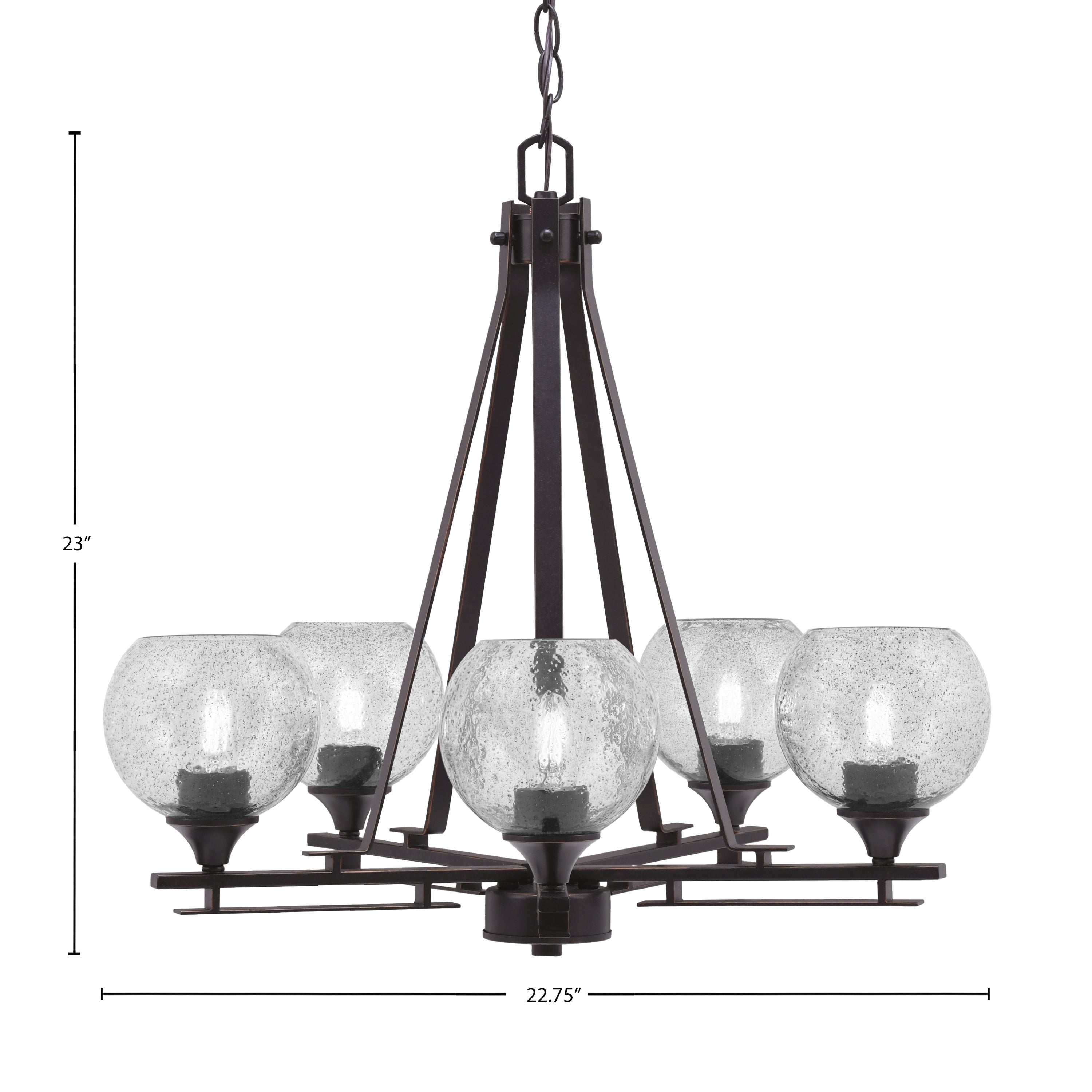 Uptowne Five Light Chandelier in Dark Granite with 5.75" Smoke Bubble Shade