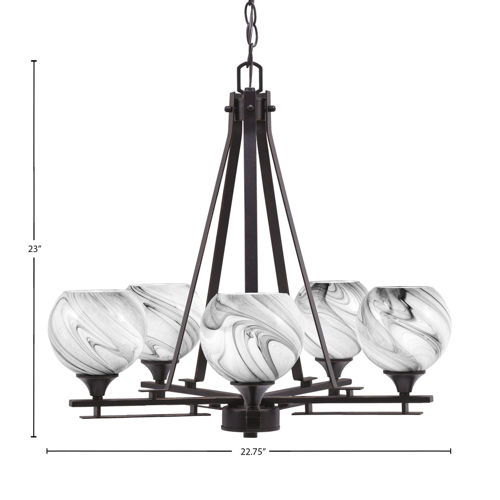 Uptowne Five Light Chandelier in Dark Granite with 5.75" Onyx Swirl Shade
